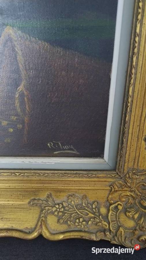 Stary obraz olej na płótnie w złotej ramie Iwonicz-Zdrój
