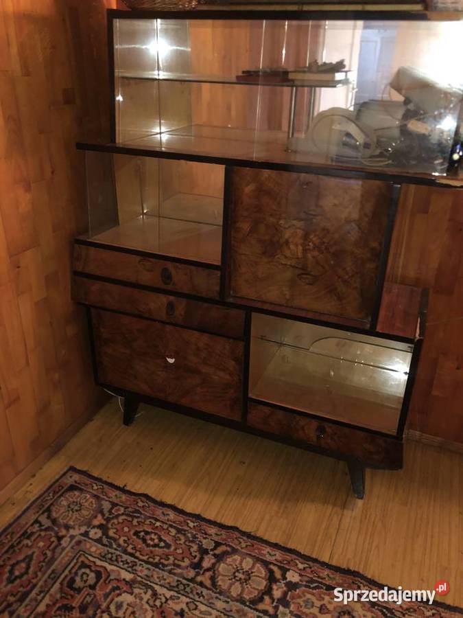 Kredens etażerka barek przeszklona Vintage PRL Meble Kalwaria Zebrzydowska