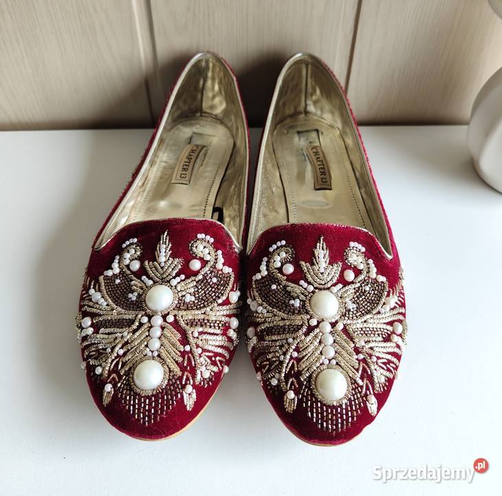 Płaskie buty loafers 38 retro vintage welur Szczecin