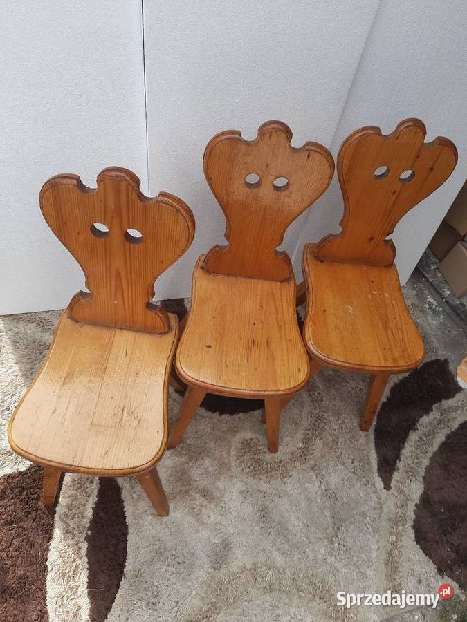 Krzesla drewniane góralskie ludowe z prl 39cm Trzebinia