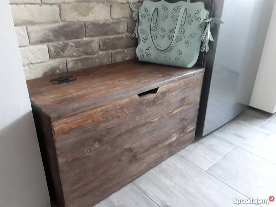 Rustykalna postarzona skrzynia kufer siedzisko 43cm