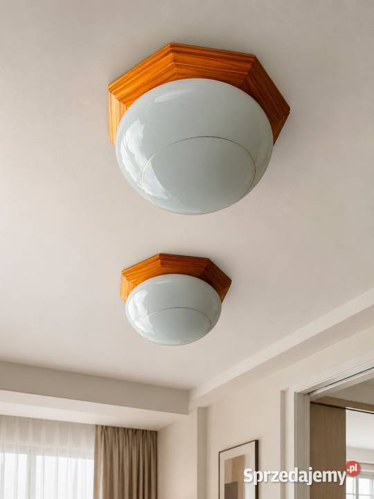 2x plafon sufitowy retro vintage drewno mleczne Łańcut