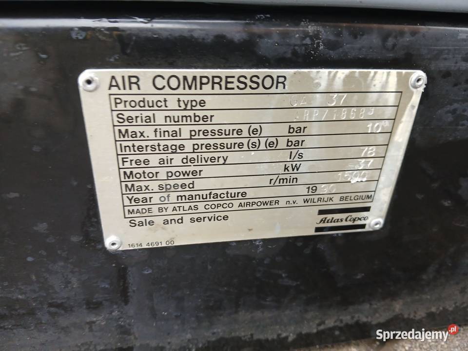 Sprężarka śrubowa ATLAS COPCO GA37 37kW 465m3min Wilków sprzedam