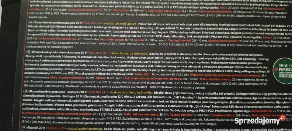 PARKSIDE PBSA 20Li A1 wiertarkowkrętarka