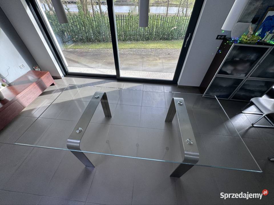 Luksusowy Stół szklany z nogami z nierdzewnymi 120cm