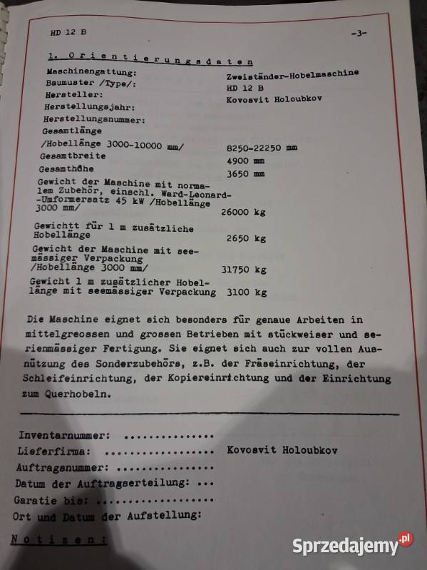 Strugarka wzdłużna bramowa TOS HD 12B Reszel
