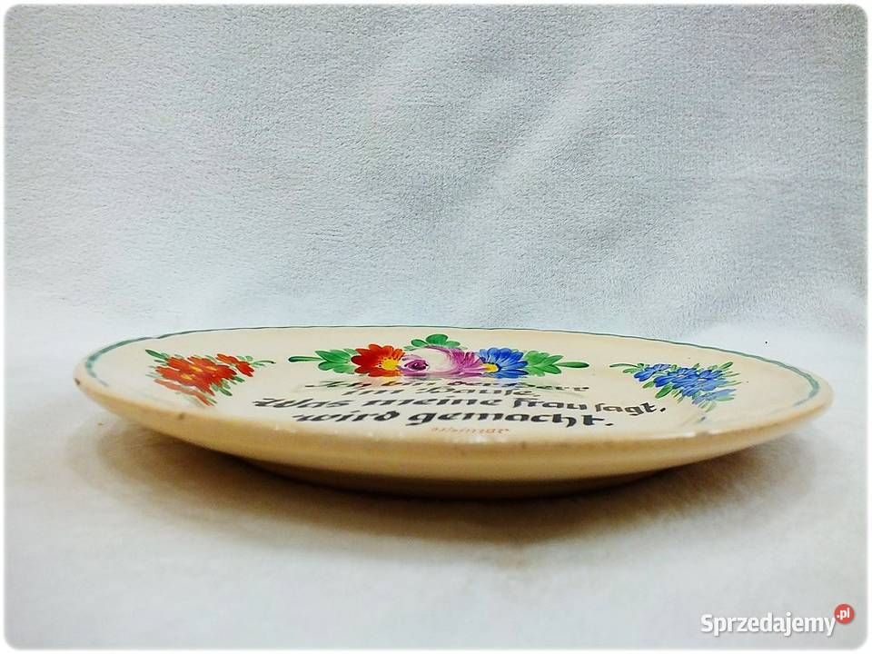 Stary Talerz naścienny malowany z sentencją lata lubuskie Żary sprzedam