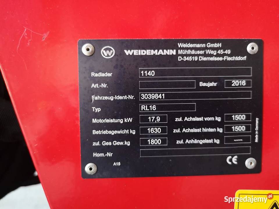 Ładowarka Weidemann 1140 Oryginał 345 mtg Swarzędz