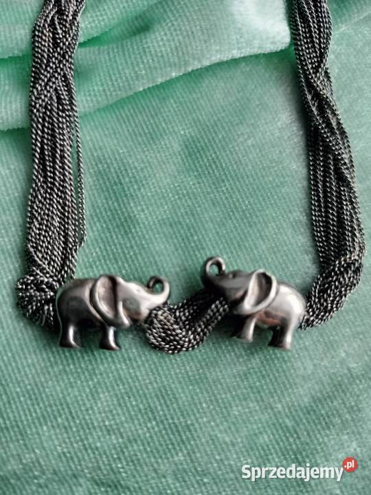 Piękna srebrna kolia 925 pleciona że słonikami