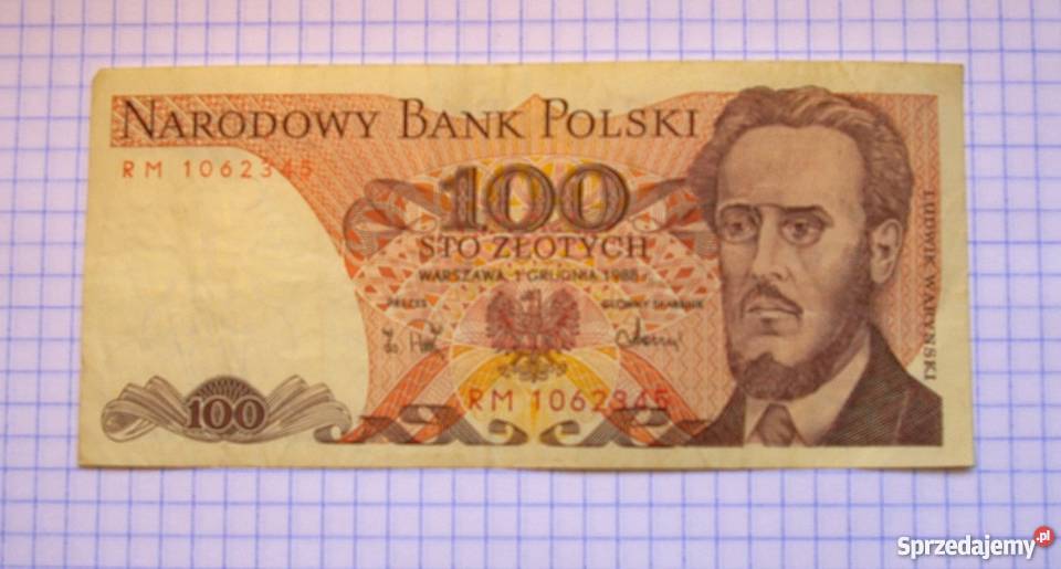 BANKNOT 100 ZŁOTYCH 1988 POLSKA LUDWIK WARYŃSKI Piszczac
