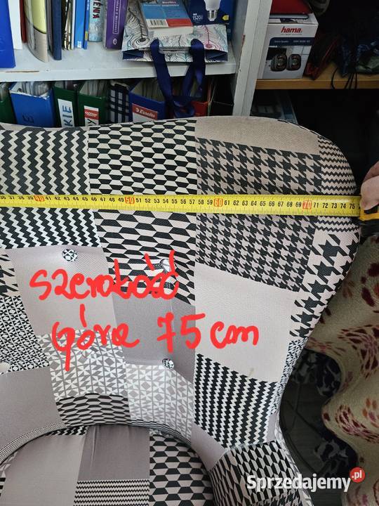Fotel tapicerowany uszak w kratę 80cm