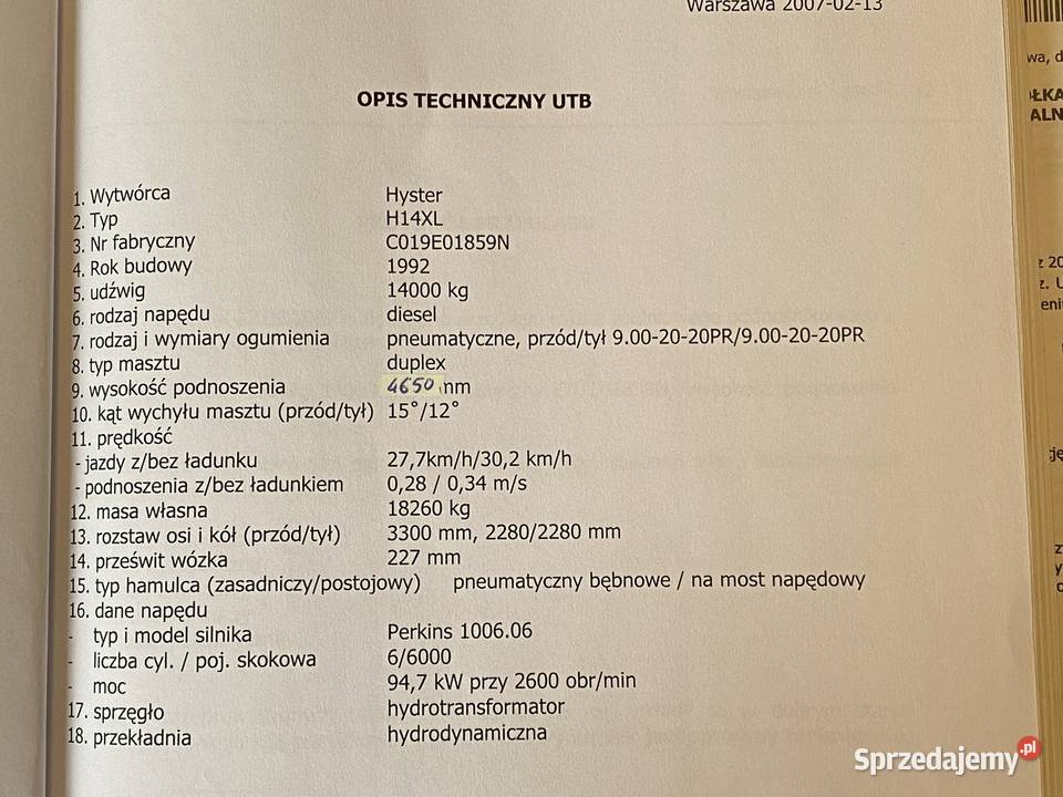 Wózek widłowy 14 ton Hyster H1400XL UDT Wózki widłowe Wola Murowana