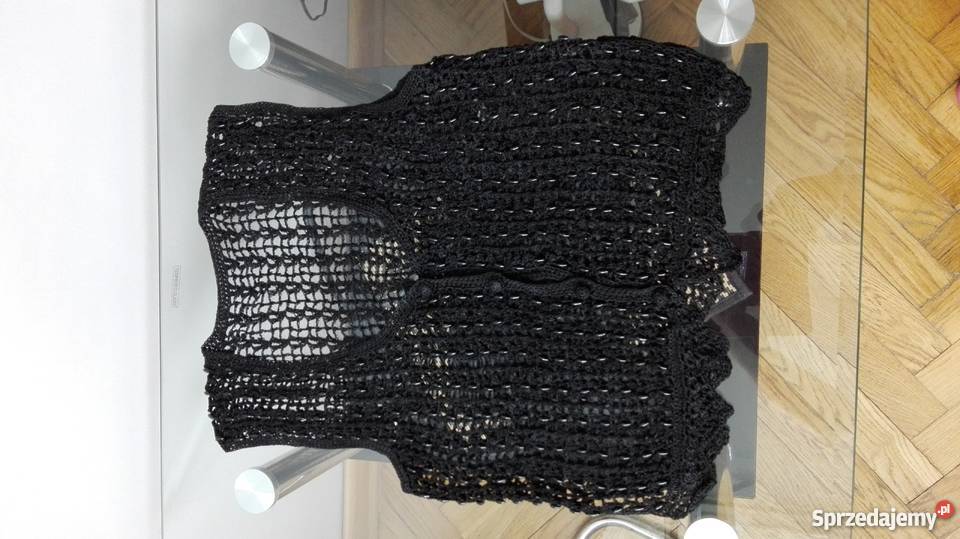 AŻUROWA KAMIZELKA CZARNA Z CZARNYMI KORALIKAMI czarny Łódź