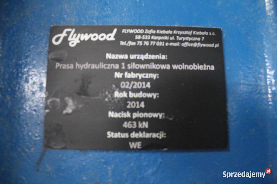 Prasa hydrauliczna FLYWOOD 47 ton Karpniki sprzedam