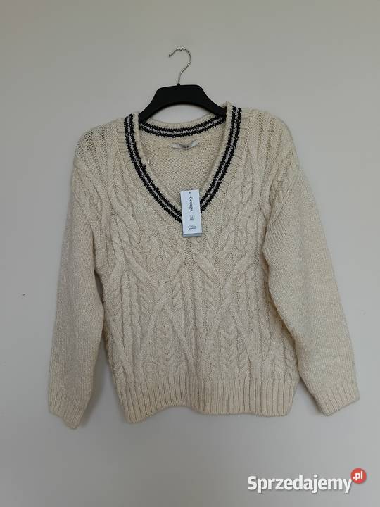 Sweter damski George kremowy warkoczowy Vneck M