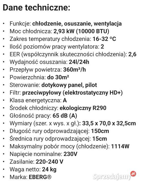 3w1 Klimatyzator Wentylator Osuszacz 3kW Mocny Dom i Ogród Turek sprzedam