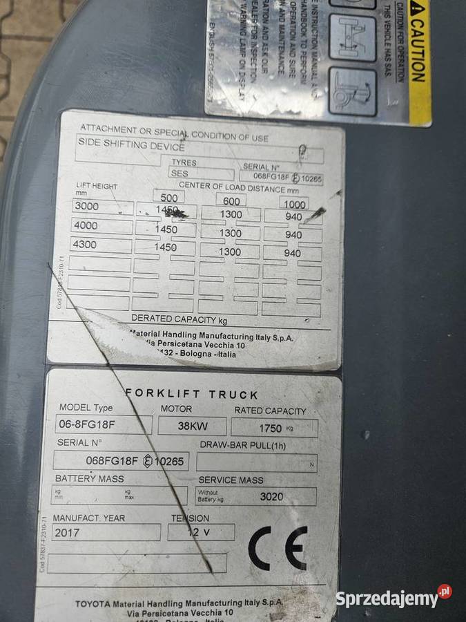 Toyota 8FGF18F wózek czołowy LPG