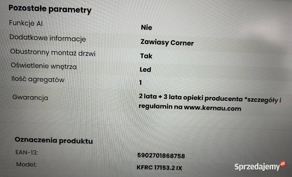 Lodówka KERNAU KFRC 171532 IX 595cm dolnośląskie Oława