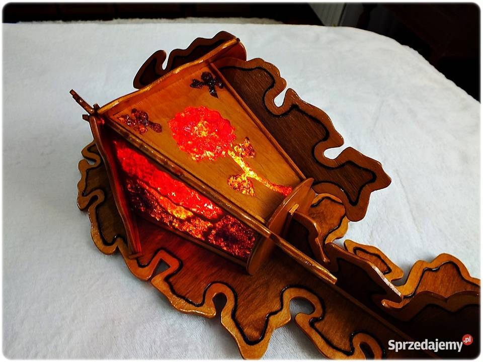 Stara Lampka drewniana śliczne kolorowe witraże lubuskie Żary