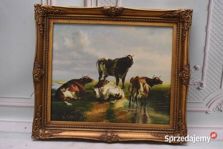 Krowy na PAstwisku Krowa Złota Rama Obraz Olejny Dom i Ogród Kraków sprzedam