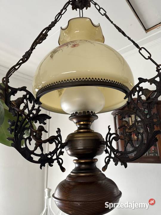 Śliczna lampa naftowa żyrandol drewno mosiądz dolnośląskie Bystrzyca Kłodzka sprzedam