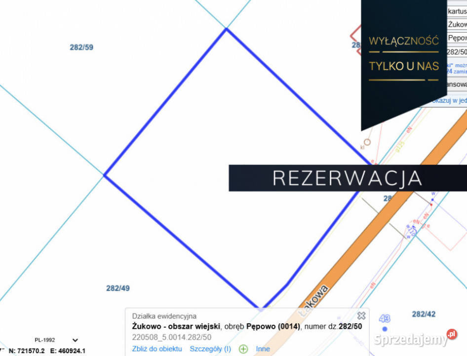 Grunt do sprzedania 1054 metry Pępowo Sprzedaż