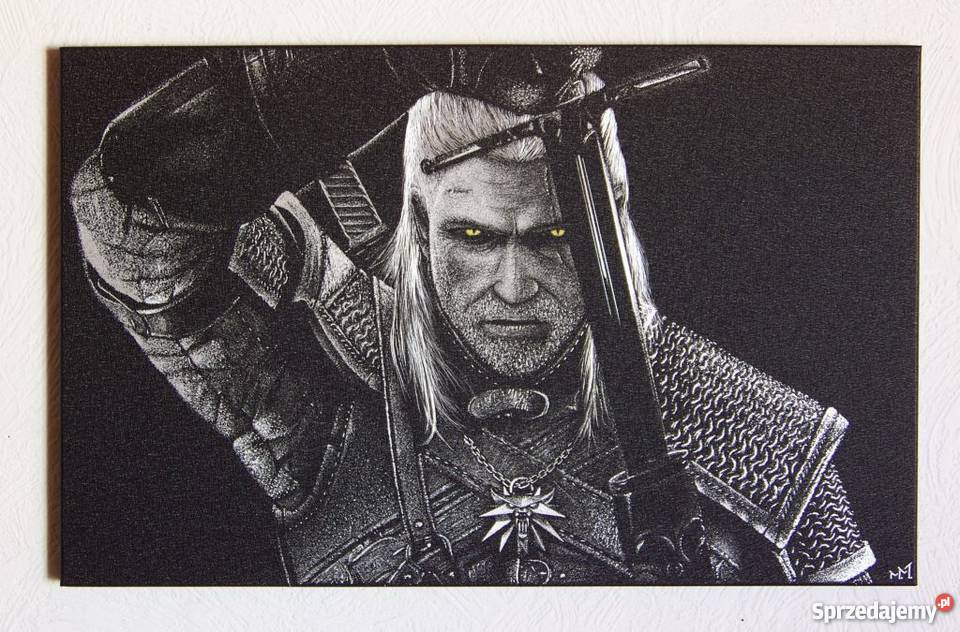 Ręcznie grawerowany w blasze Wiedźmin Geralt Sztuka współczesna Sandomierz