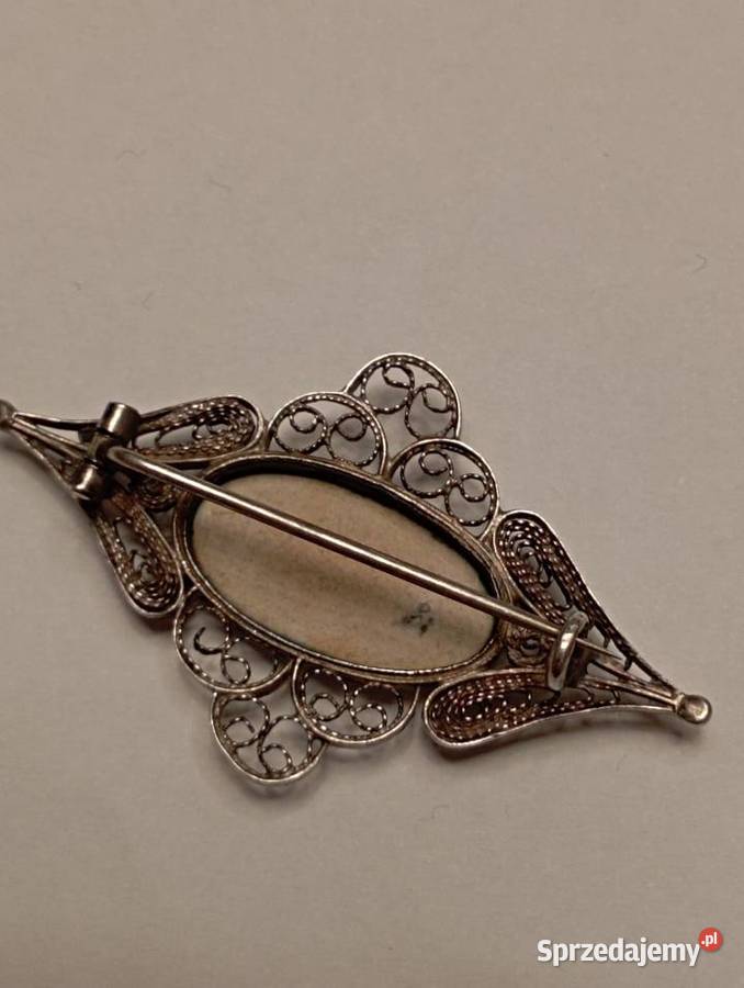 Broszka srebrna z porcelaną srebro Radom