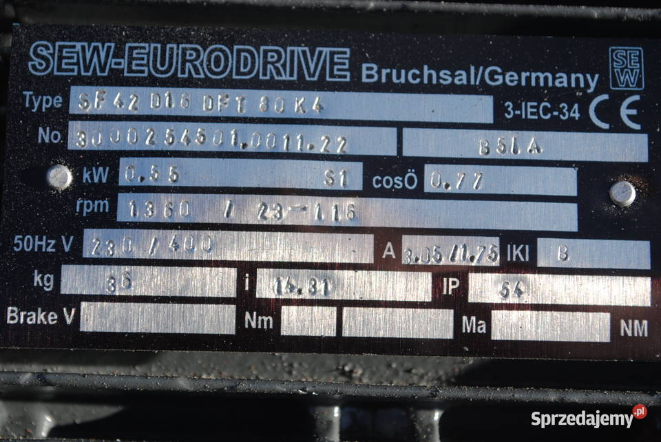 Motoreduktor kątowy 055kw z regulacją 23116obr lubuskie Kargowa