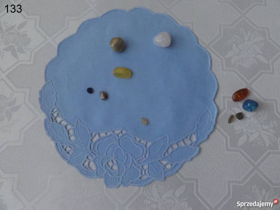 Serwetki bieżniki kolorowe niebieskie wyszywane