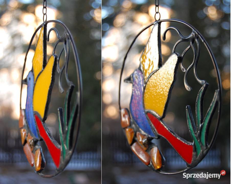 Witraż rajski ptak z bursztynem bursztyn Lublin