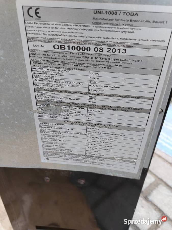 Pieckoza Techfire UNI1000 TOBA 6 kW żeliwny Tarnobrzeg