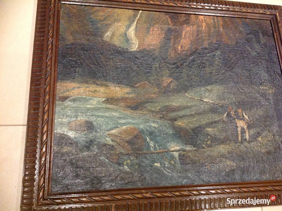 Stary Obraz Olejny w Drewnianej Zdobionej Ramie Obrazki i obrazy lubuskie Nowa Sól