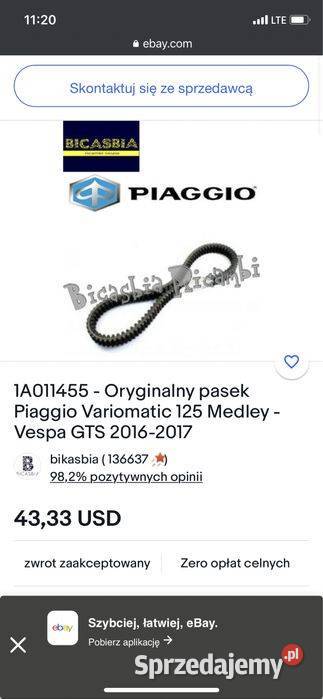 Sprzeglo dzwon pasek wariatora Piaggio Vespa 125 Pozostałe