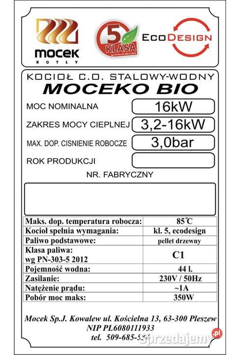 Kocioł na pellet 16kw Moceko bio Mocek kotły lubuskie Zielona Góra