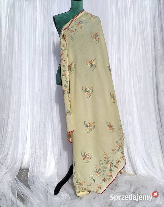 Duża chusta szal dupatta haftowana żółta bawełna Szczecin