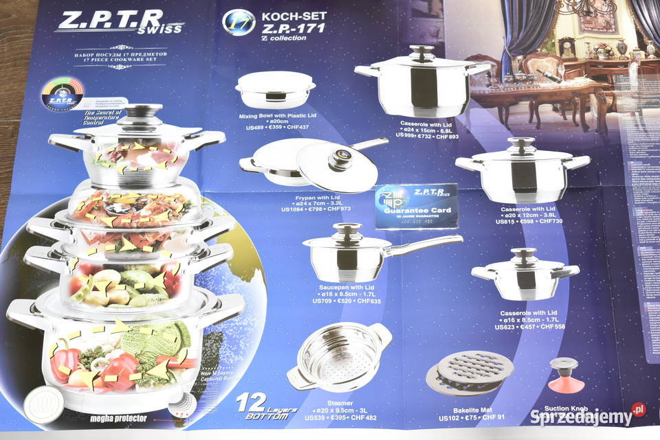 Zestaw garnków 17 elementów stal szlachetna Książenice