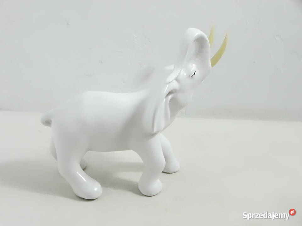 Stary ceramiczny słoń z uniesioną trąbą Vintage Figurki i rzeźby