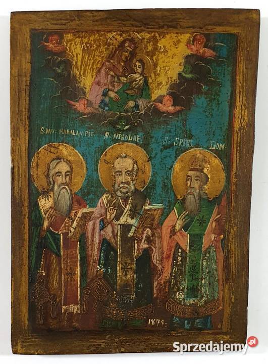 Ikona Święci Charłamp Mikołaj Spirydon 0189 Malarstwo Warszawa