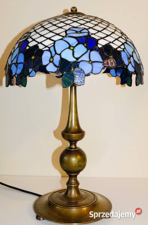 Przepiękna lampa z brązu klosz witraż Wysoka