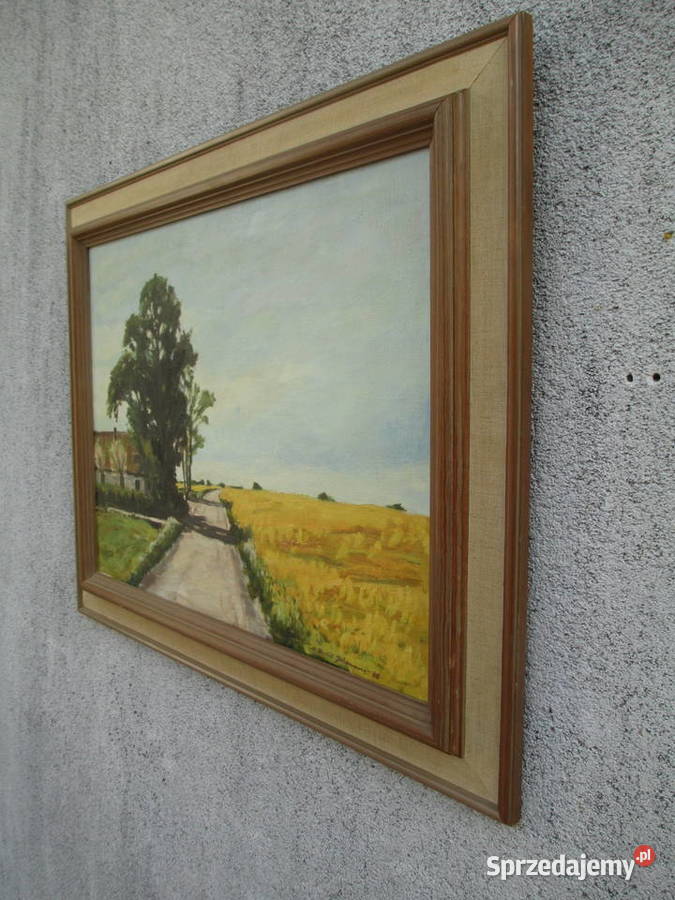 Obraz olejny Polna droga Szwecja lata 80 Lublin