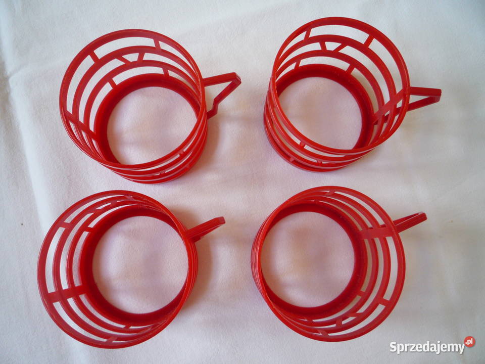 4 Czerwone Koszyczki uchwyty do szklanek PRL Szczecin sprzedam