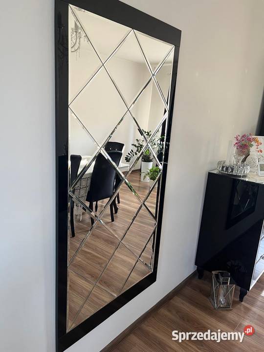 Lustro glamour ramka czarna salon Caro fazowane