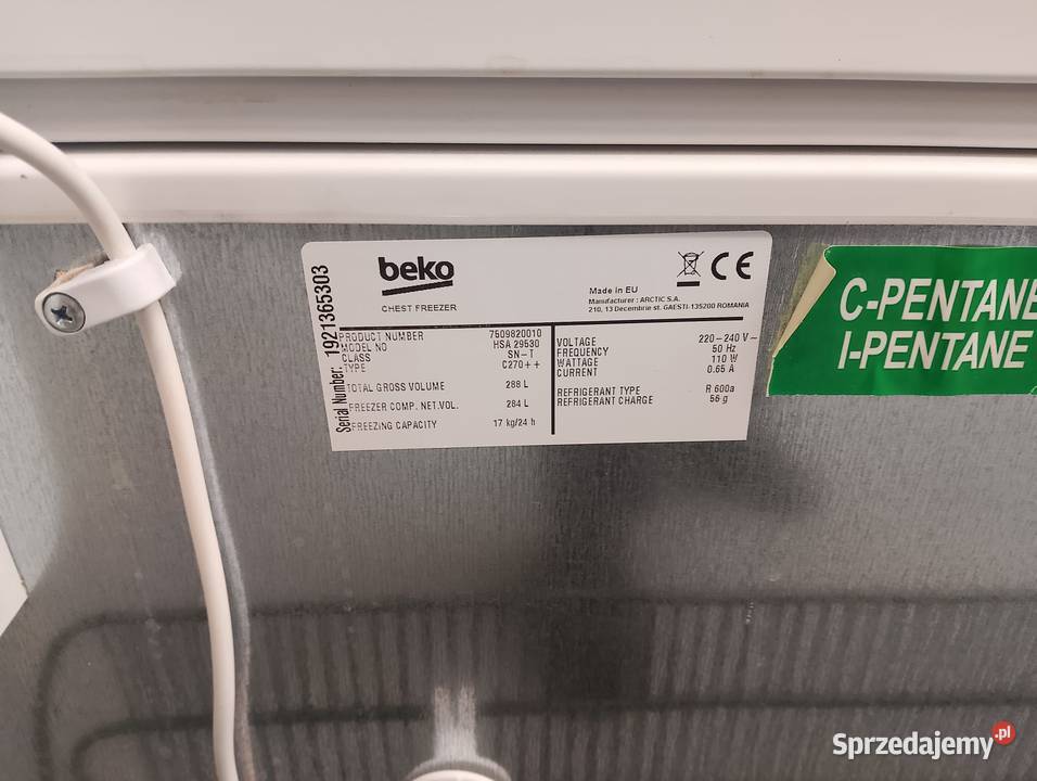 Zamrażarka skrzyniowa Beko HSA29530 dolnośląskie Wrocław