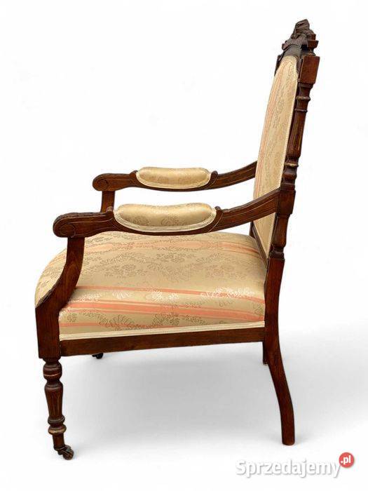 Pięknie rzeźbiony stary fotel eklektyczny orzech Fotele
