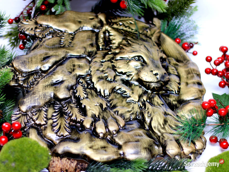 Płaskorzeźba drewniana Ryś wersja GOLD Jasienica Rosielna