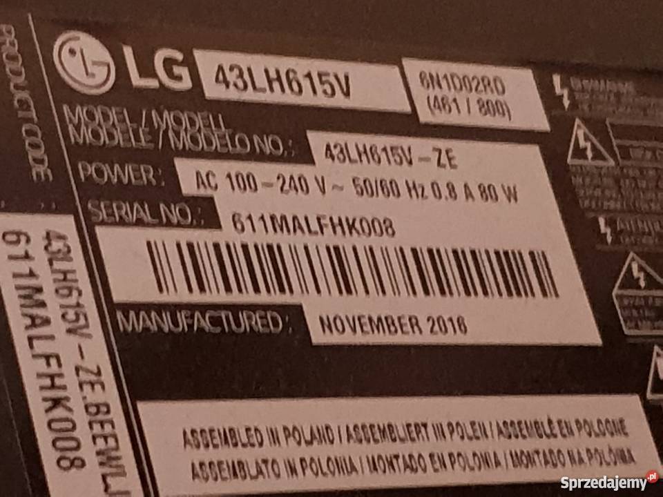 Telewizor LG 43LH615V uszkodzona matryca Cholerzyn