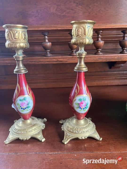 Świecznik porcelana mosiądz róże Gdańsk