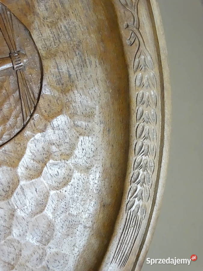 Zabytkowa ręcznie rzeźbiona taca drewniana 1945