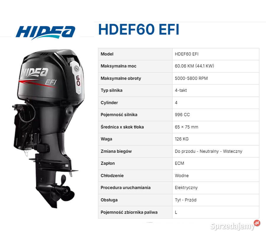 Silnik zaburtowy HIDEA HDEF60 EFI 60 NOWY